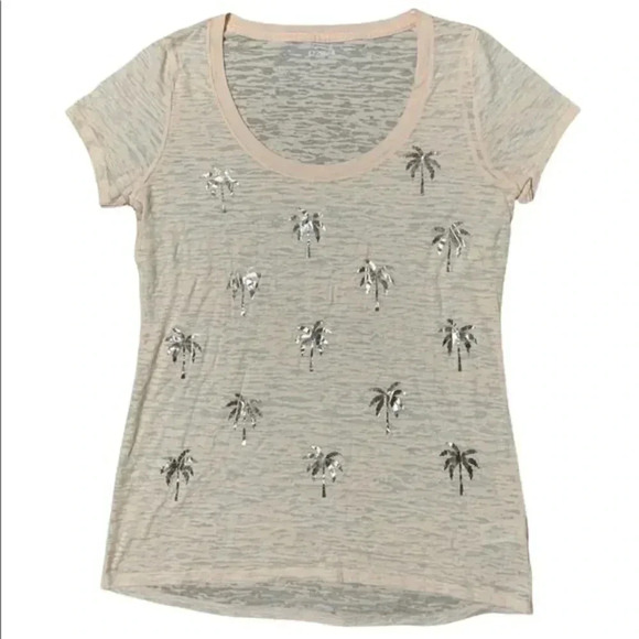 Express Peach Burnout Metallic Silver Palm Trees Sheer T-Shirt Women Size M - Picture 1 of 7